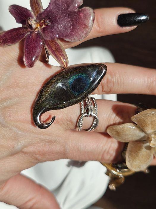 Регулируеми пръстенчета с естествен цвят на орхидея, лилиум и пауново