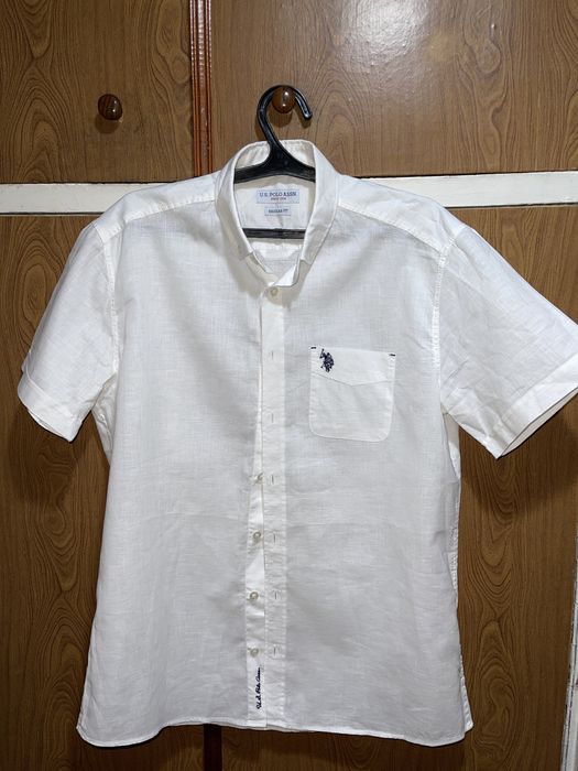 Us polo рубашка лён - хлопок белая