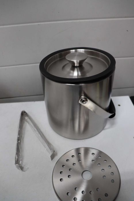 Кофа за лед с капак, цедка, щипки, неръждаема стомана, 2.0L, ледарка