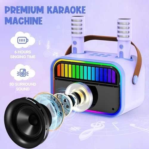 Нова Детска караоке машина Ankuka Bluetooth с 2 микрофона и диско светлини