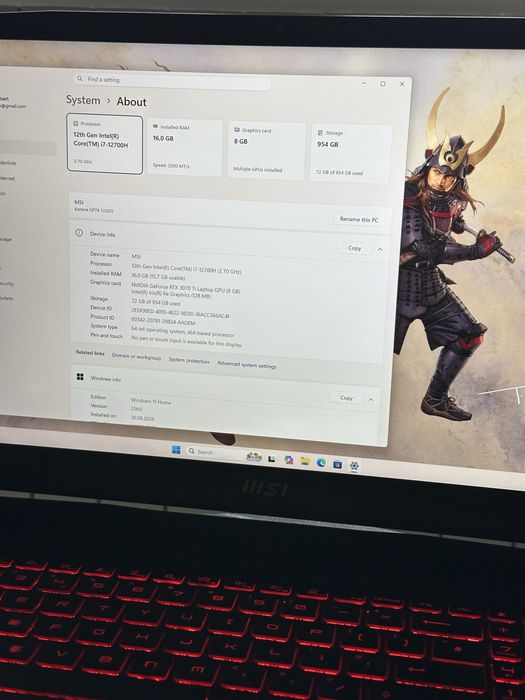 Laptop Gaming MSI Katana GF76 12UGS | i7-12700H (14 Nuclee) | RTX 3070 Ti 8GB (105W TGP) | 16GB RAM DDR4 | SSD 1TB NVMe | Display 17.3" FHD 144Hz