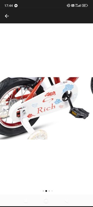Bicicleta Copii 2-4 ani Rich Baby R1208A, Roti 12 Inch, C-Brake, Roti Ajutatoare cu LED, Rosu/Alb