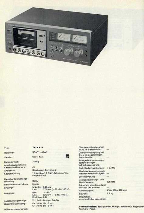 Deck Sony TC-K6B DEFECT, Japan