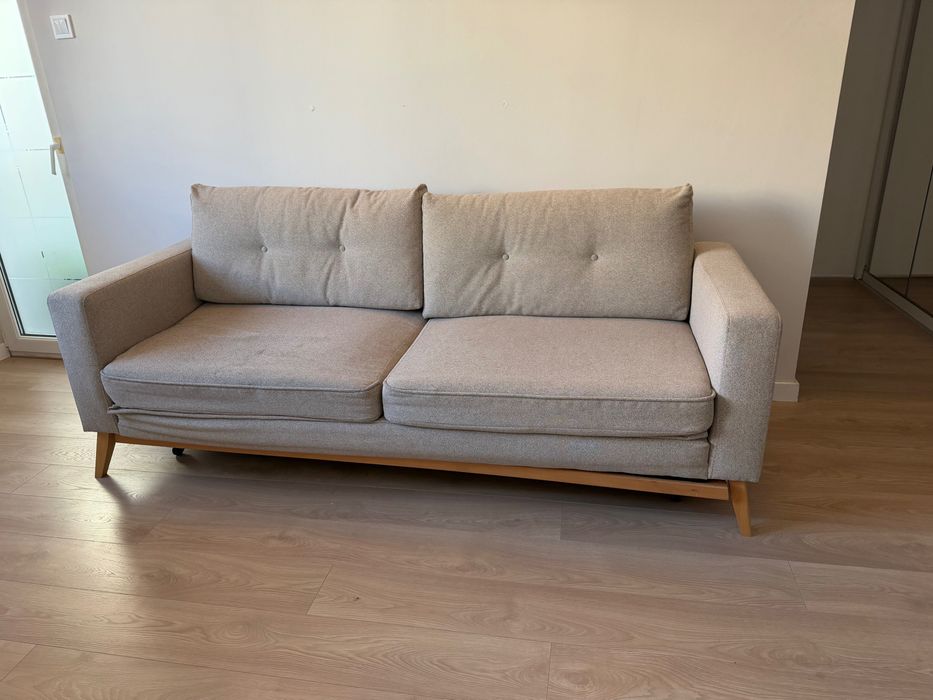 Canapea extensibilă 3 locuri, gri deschis, design scandinav
