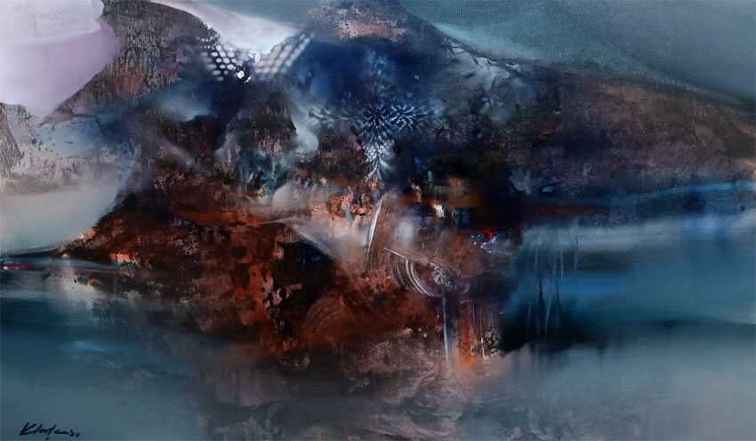 Pictura de colectie semnata Ovidiu Kloska peisaj mental nordic