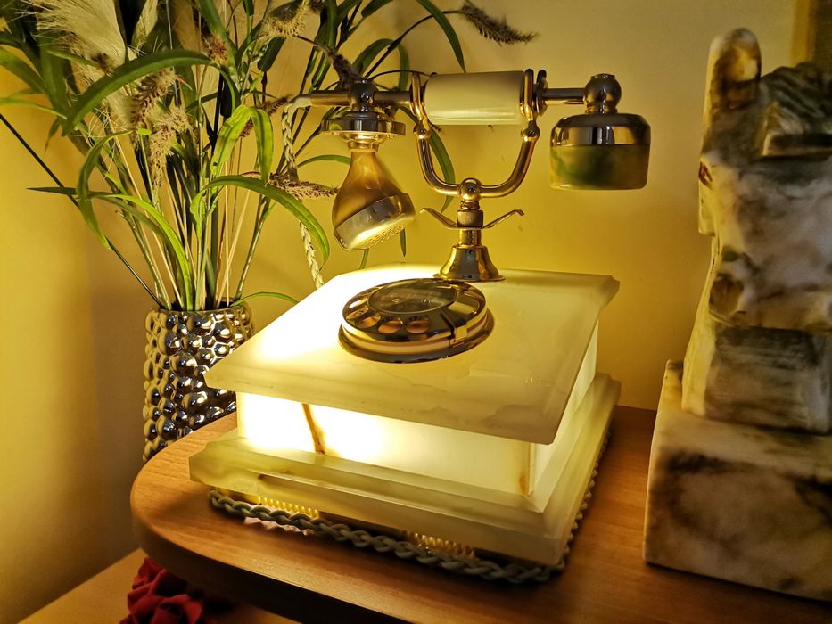 Нощна лампа Старинен ретро домашен телефон от бронз, мрамор и дърво