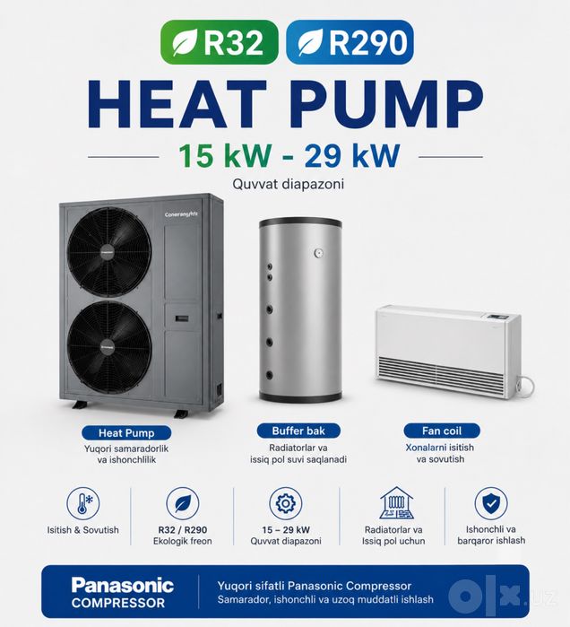 Panasonic Теплавой насослар 15-29 квт гача R32, R290