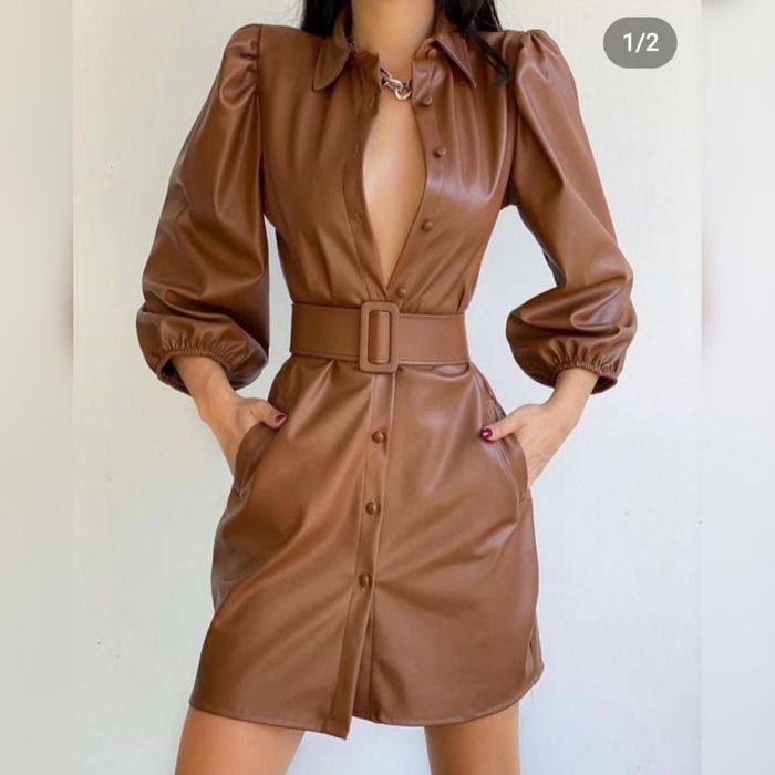 Кожаное НОВОЕ платье размер S/M