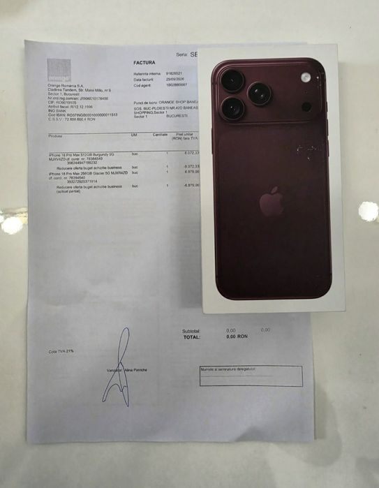 Neverlock 5G 512Gb Sim Fizic ( Liber de Rețea ) NOU Sigilat Accept Verificare Cutia este Sigilata Achiziționat Ieri 25.09.2026 Orange România Factură