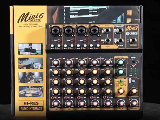 Mixer Audio Mini6 Debra – 6 Canale, Bluetooth 5.0, USB, Phantom 48V