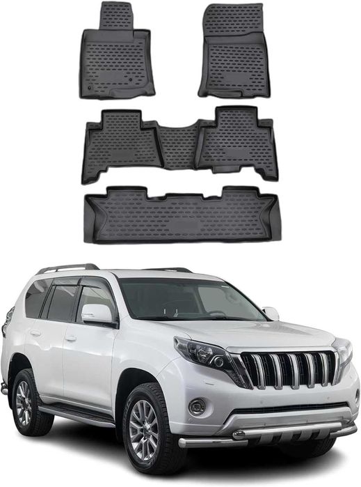 TPE коврики Prado 150 — все 3 ряда, без запаха, 3D, высокие борты