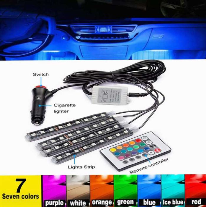 RGB светодиодни ленти с 9 LED за интериорно осветление в автомобил.