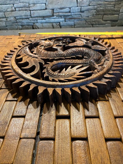 #0010# Стенен панел "Китайски дракон" - резбовано дърво. Винтидж.