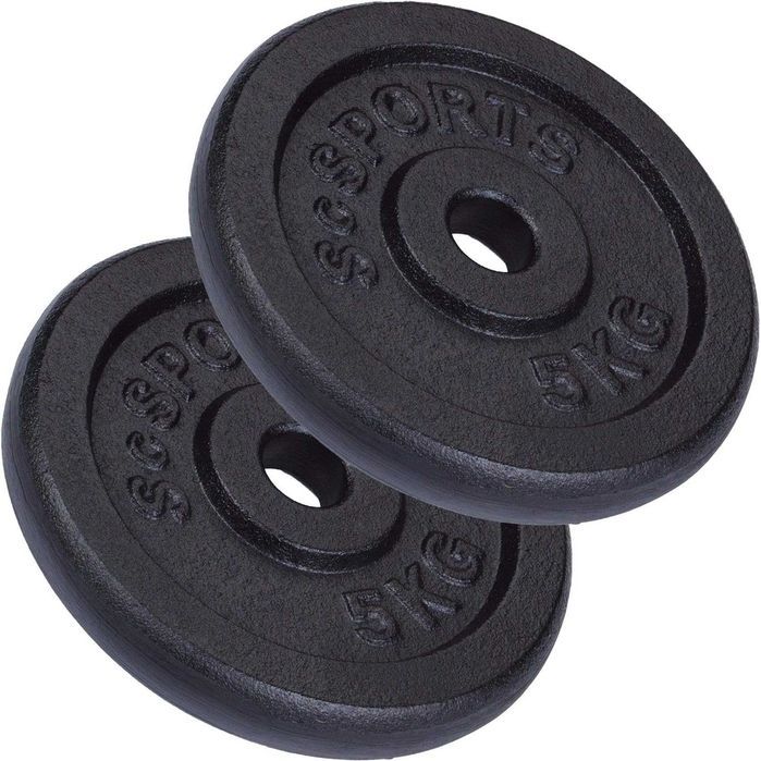 Plăci de greutate din fontă, 2 x 5 kg, gaură de 30 / 31 mm