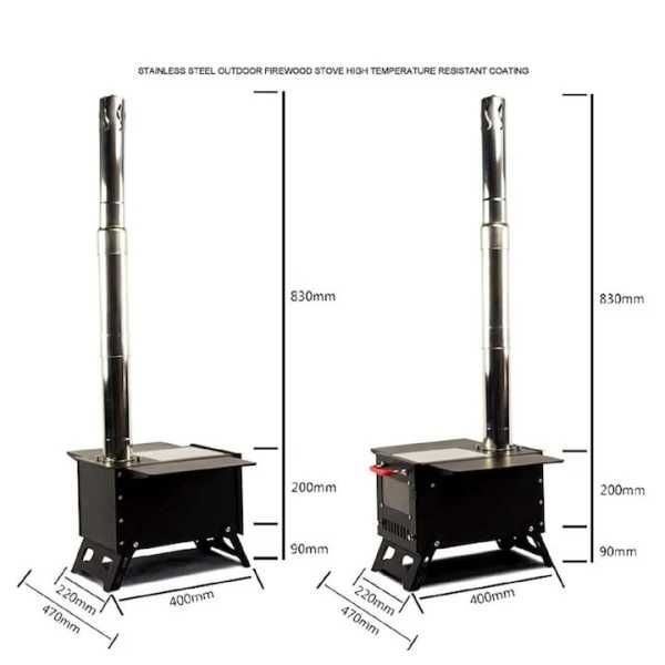 Soba pe lemne pliabila,usor de transportat din otel laminat 6000W,nouă
