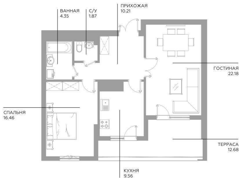 2-комнатная квартира 65 м2, ЖК Infinity, Ц-1, стартовая цена