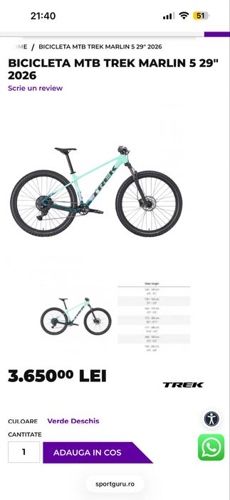 Bicicleta Trek Marlin 5 29” ca Noua