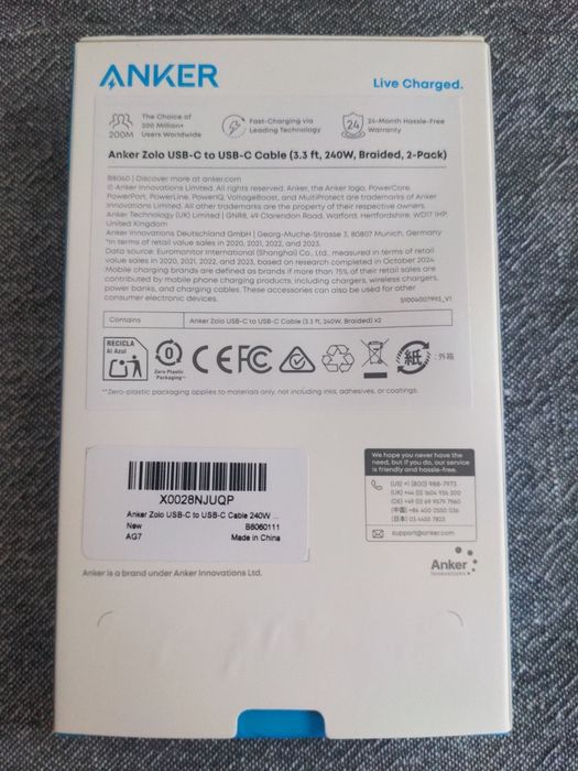 1 бр кабели Anker Zolo USB-C 240W iPhone, Mac, Google Pixel, Samsung