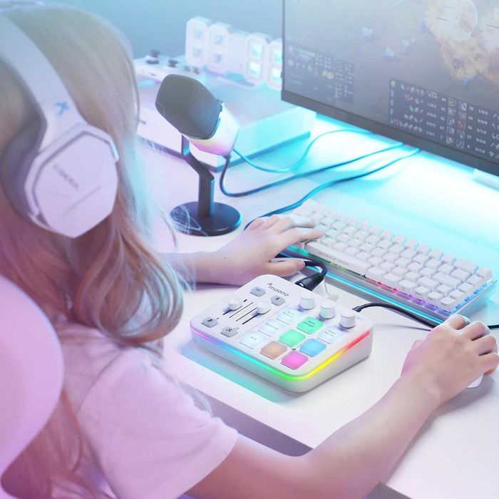 Геймърски аудио миксер MAONO G1 NEO в бял цвят (Нов)