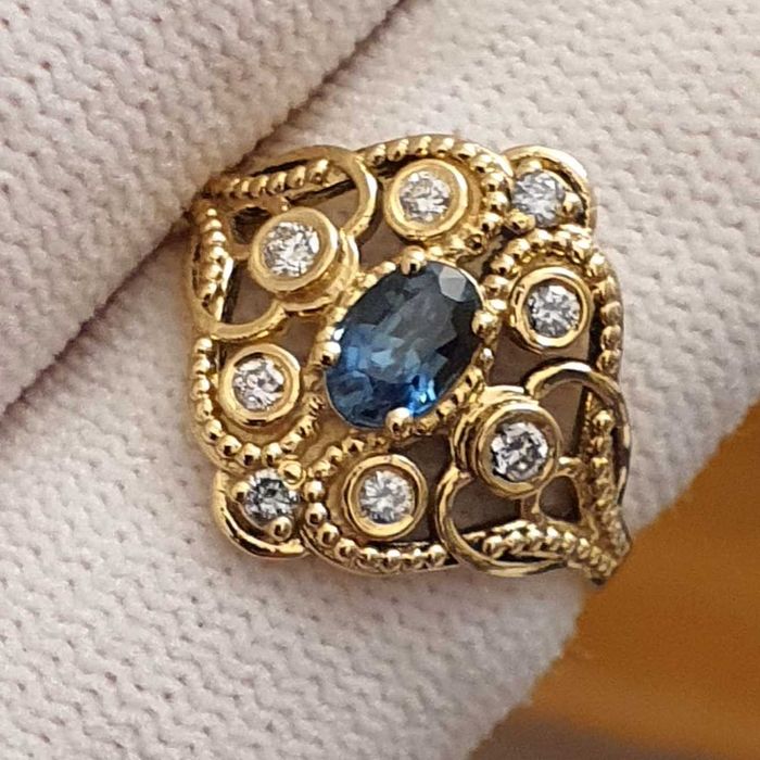 splendid inel aur 14k cu safir si diamante naturale