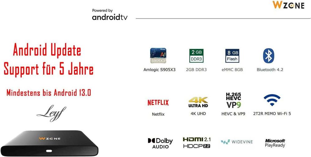 ТВ бокс оригинален Leyf 4K UHD Android TV Box супер бърз Andorid 11