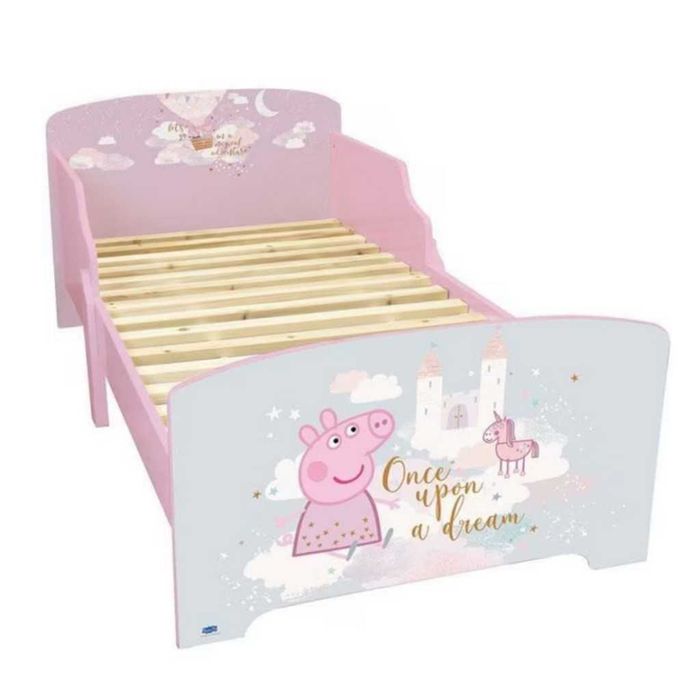 Детско легло Peppa Pig 140x70 см с ламелна основа – Розово легло с Пепа Пиг, замък и еднорог