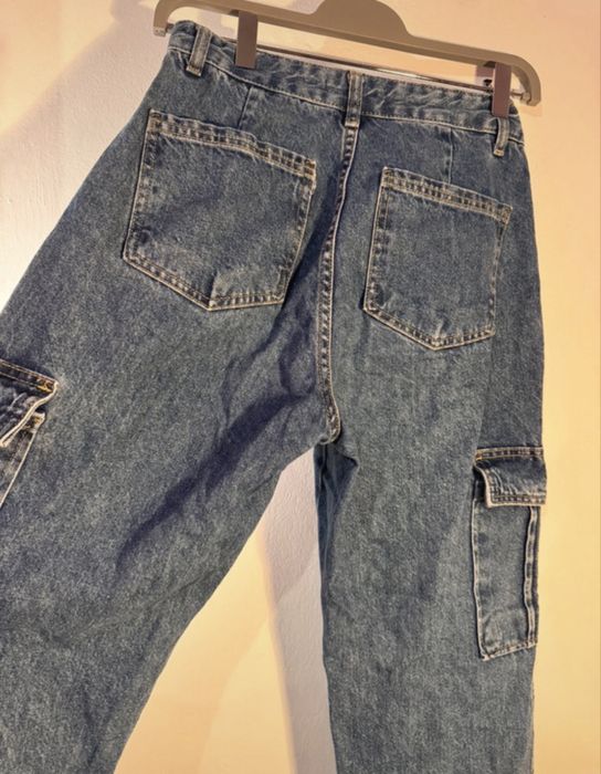 Blugi albastri, talie inalta, Cargo, Stradivarius, 36(S)