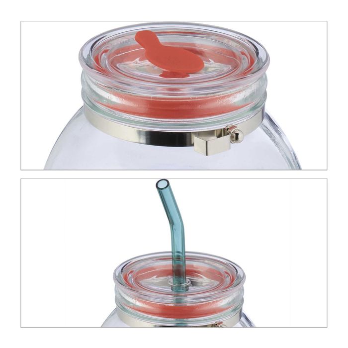 Borcan de sticla cu capac ermetic si polonic pentru punch de fructe 2L