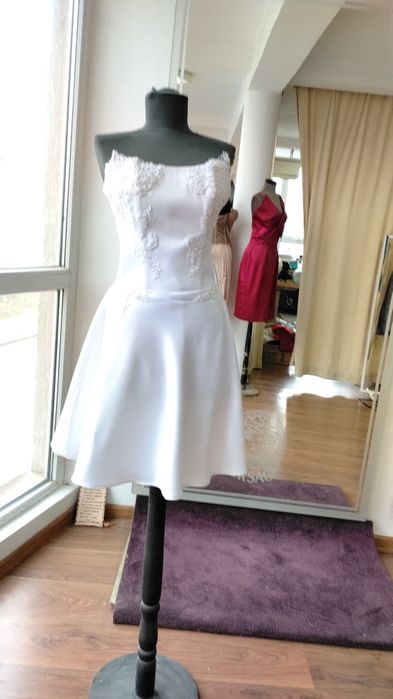 Бяла къса официална рокля, парти рокля