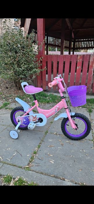 Bicicleta copii roz cu roti ajutatoare 2-4 ani