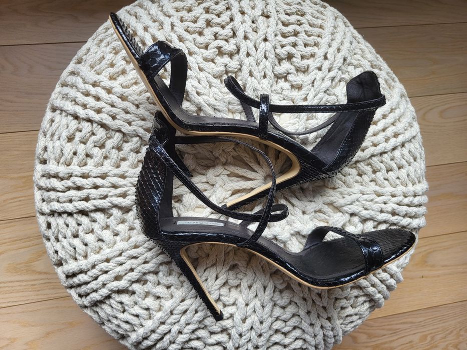 Sandale piele piton (sarpe) negru toc inalt 40