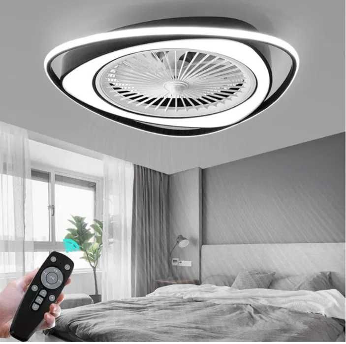 Модерна черна LED лед димируема вентилатор с дистанционно управление