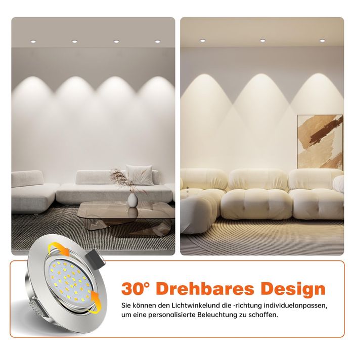 Set 6 - Spoturi LED încastrate, 230 V, 7 W, 950 lm, Spoturi de tavan