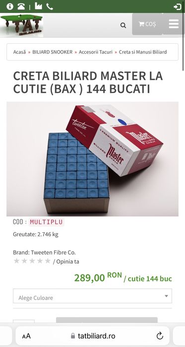 Cretă / Cărbune biliard premium U.S.A   144 de bucăți