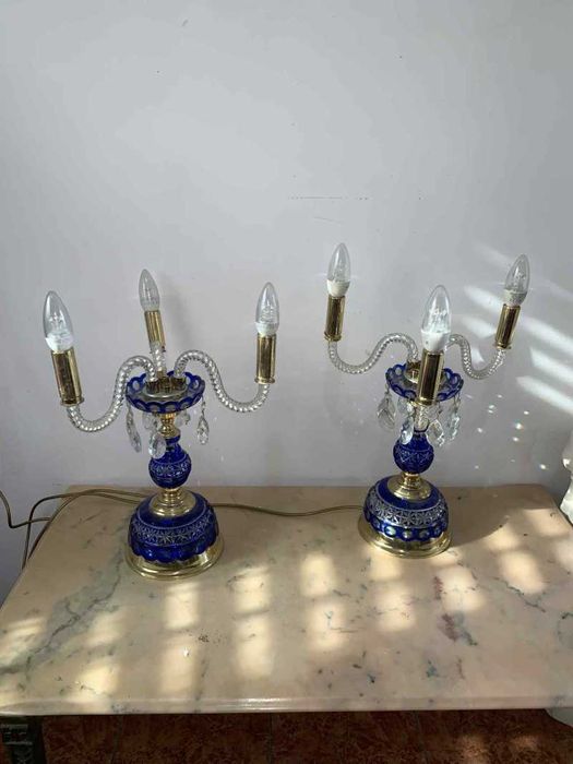 Set de doua veioza sticla de murano si cristale