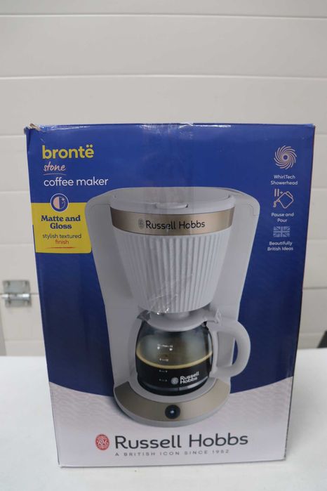 Шварц кафемашина Russell Hobbs, Brontë Stone, 1.25л, 1100W, технология WhirlTech, поддържане на топлината, стъклена кана, лек ДЕФЕКТ