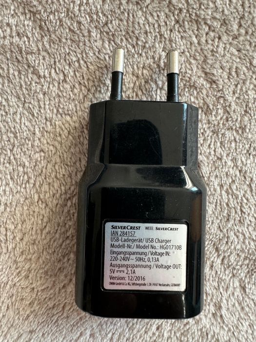 Încărcător adaptor de priză NOU, model SILVERCREST 2.1 A. USB tip-A charger cu încărcarea rapidă, telefon Android Samsung Xioami Motorola Huawei