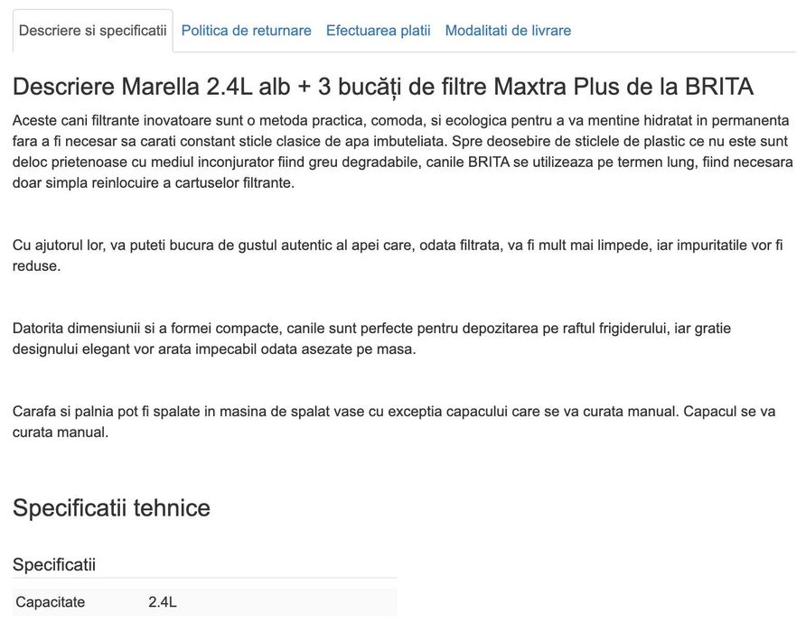 Cana filtru apa BRITA Marella 2.4L alb