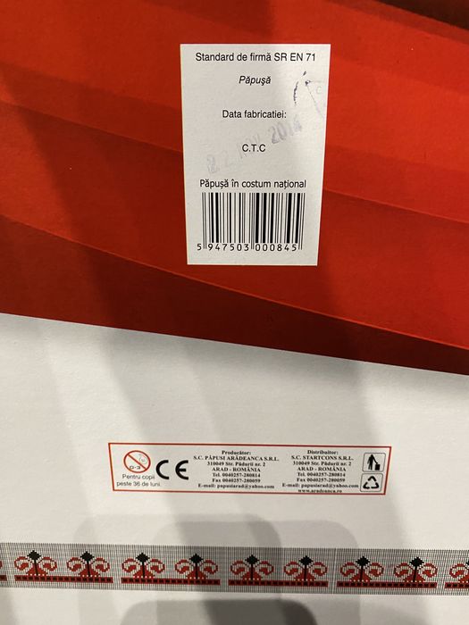 Papusa Aradeanca port traditional Romania 2014 noua in cutie sigilata