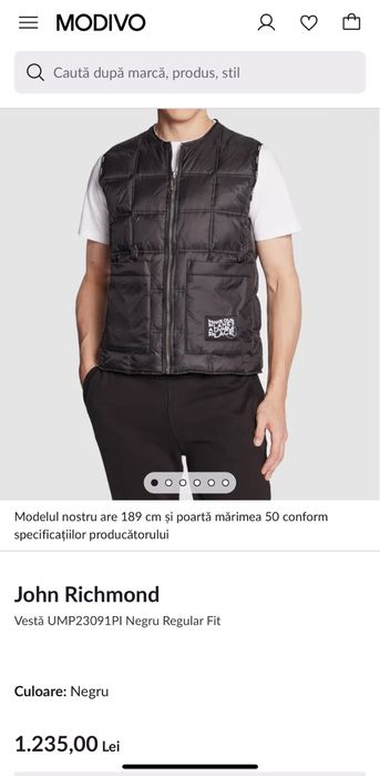 Vestă ,bărbat, John Richmond Negru Regular Fit - L (ca nouă)