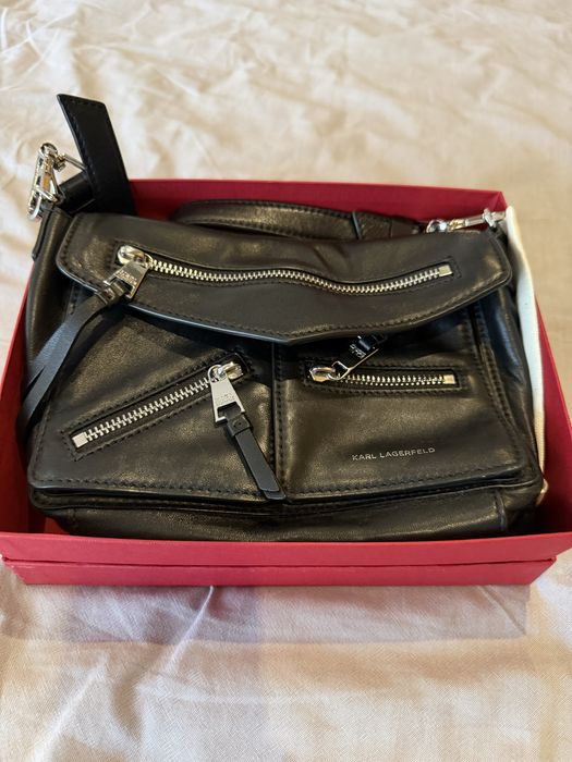 Кожена чена чанта karl lagerfeld