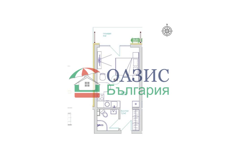 Студио на 2-ри етаж, комплекс Съни Айо, Свети Влас, България - 41,93 кв. м.,