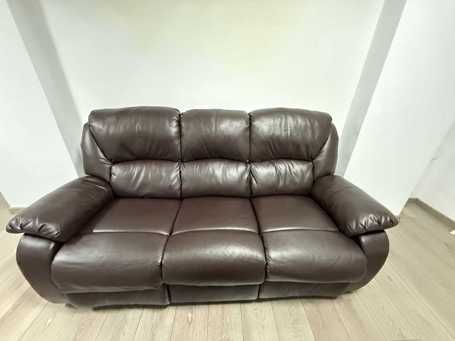 Canapea Recliner 3 Locuri Piele Maro – Extensibilă, Relax