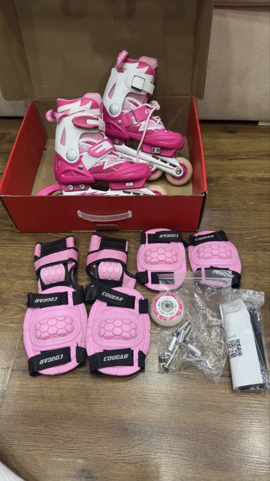 Новые ролики со светящимися колёсами + защита + запасное колесо