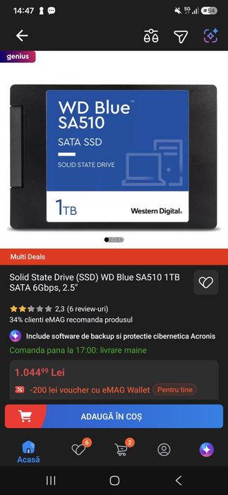 SSD 1TB Western Digital Blue SA510 2.5" SATA