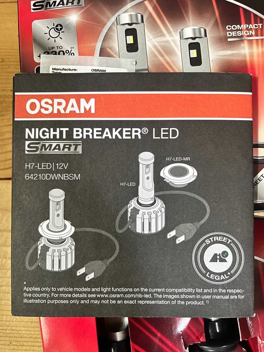 SET Becuri LED Osram Smart Night Breaker +330% LED H7 - Omologate RAR H7