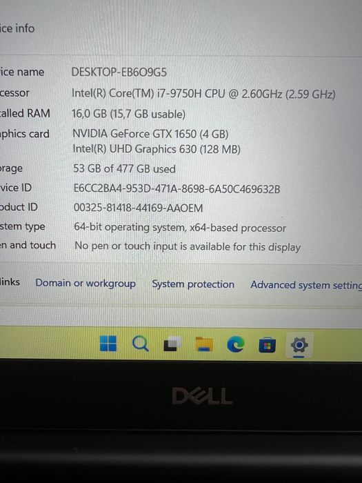 Laptop Dell XPS 15 7590 i7-9750H GTX 1650