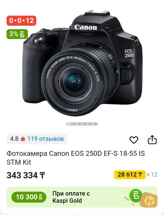 Фотокамера Canon EOS 250D EF-S 18-55 IS STM Kit