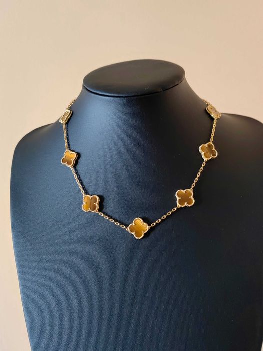 Златно дамско колие с 10 детелини от тигрово око, Van Cleef & Arpels