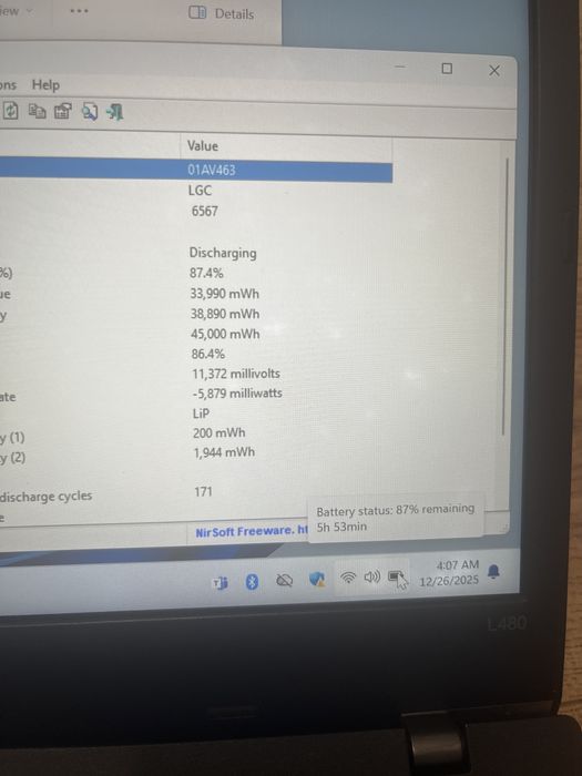 Laptop Lenovo L480 i5 gen 8 / SSD 128 / 8 GB RAM